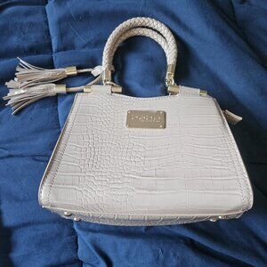 Bebe Bag Natalie Mini Croco Tan Faux Reptile With Tassels and Braided Handles